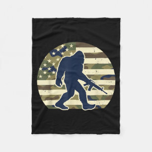 Bigfoot gun owner camo us american flag sasquatch fleece blanket