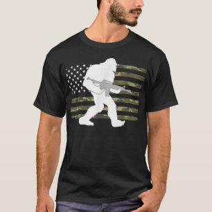 Bigfoot Gun Owner Camo US American Flag Sasquatch  T-Shirt