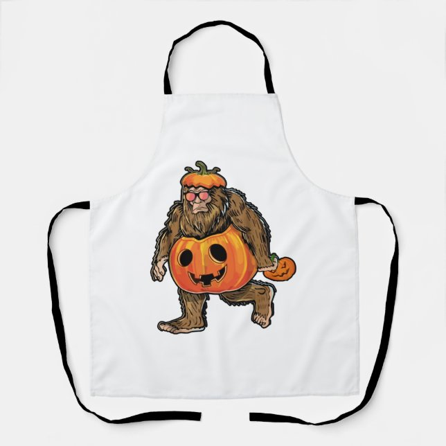 Bigfoot Halloween Pumpkin halloween Apron (Front)
