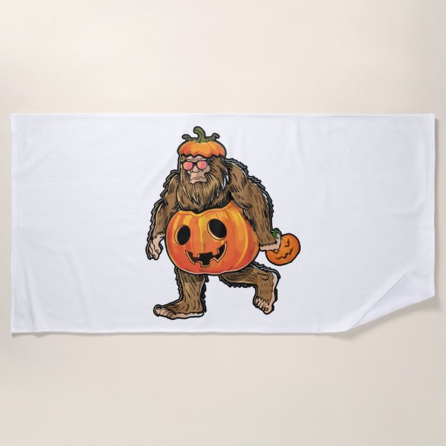 Bigfoot Halloween Pumpkin halloween Beach Towel (Front)