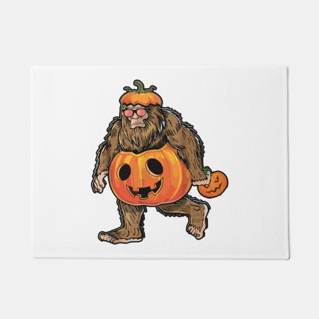 Bigfoot Halloween Pumpkin halloween Doormat (Front)