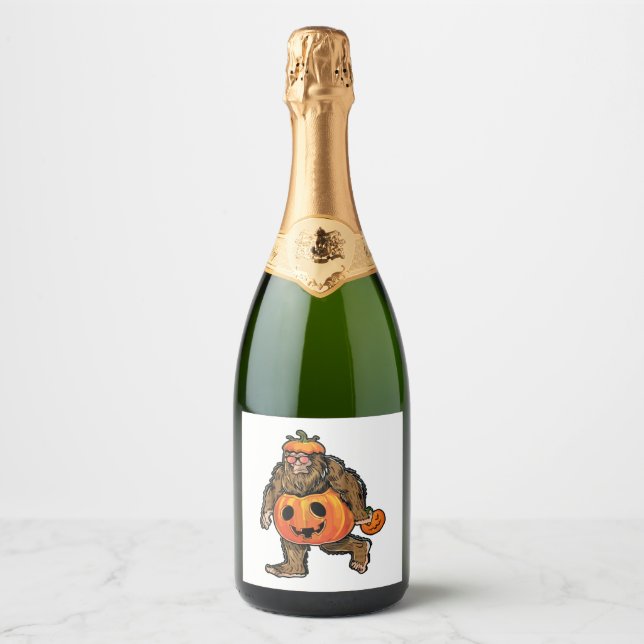 Bigfoot Halloween Pumpkin halloween Sparkling Wine Label (Front)