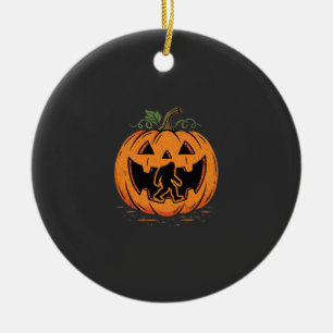Bigfoot Halloween Pumpkin Silhouette Design_1 Ceramic Tree Decoration