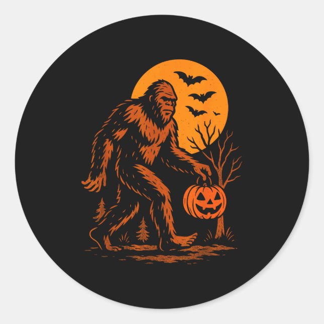 Bigfoot Halloween Sasquatch Jack O Lantern  Classic Round Sticker (Front)
