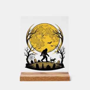 Bigfoot Halloween Shirt Full Moon Dog Walk_1 Acrylic Sign