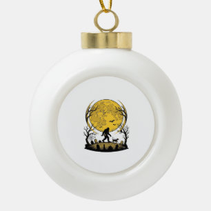 Bigfoot Halloween Shirt Full Moon Dog Walk_1 Ceramic Ball Christmas Ornament