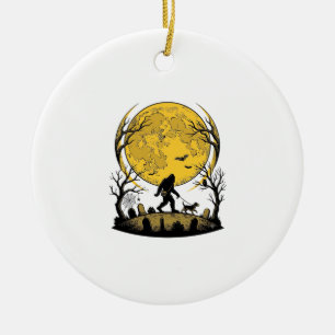 Bigfoot Halloween Shirt Full Moon Dog Walk_1 Ceramic Tree Decoration