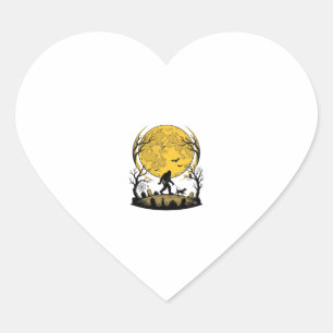 Bigfoot Halloween Shirt Full Moon Dog Walk_1 Heart Sticker