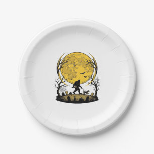 Bigfoot Halloween Shirt Full Moon Dog Walk_1 Paper Plate
