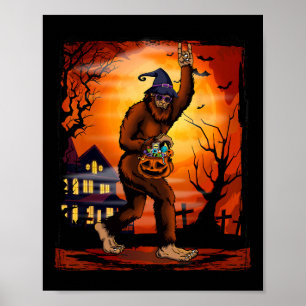 Bigfoot Halloween Trick Or Treat Rock On Sasquatch Poster