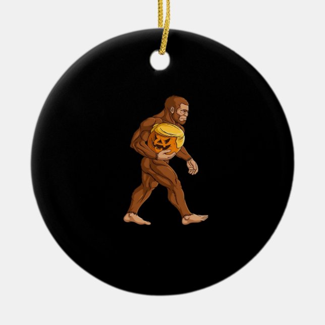 Bigfoot Halloween Trumpkin Pumpkin Classic Ceramic Tree Decoration (Front)