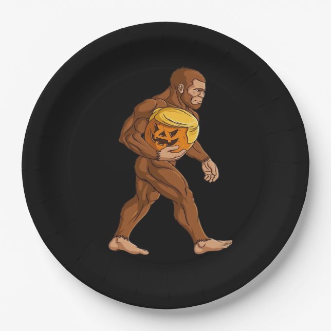 Bigfoot Halloween Trumpkin Pumpkin Classic Paper Plate (Front)