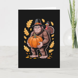 Bigfoot Hat Carrying Pumpkin With Turkey Autumn Le Card