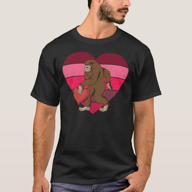 Bigfoot Heart Funny Valentine Day Love Sasquatch Y T-Shirt (Front)