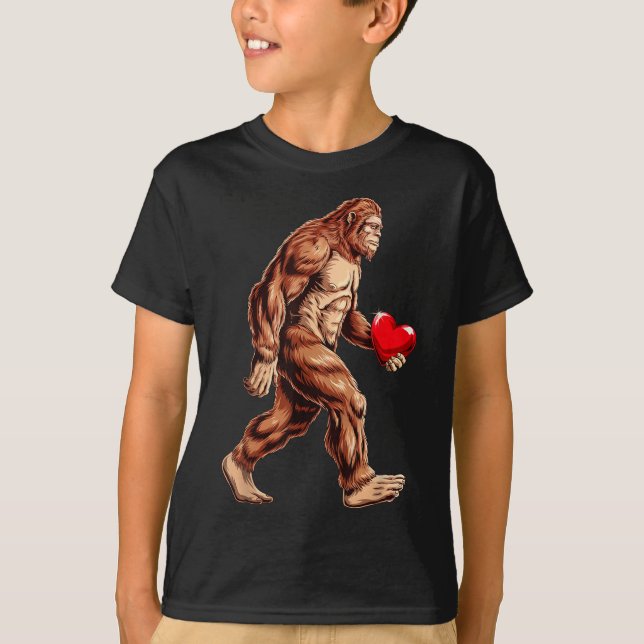 Bigfoot Heart Funny Valentines Day Boys Kids Sasqu T-Shirt (Front)
