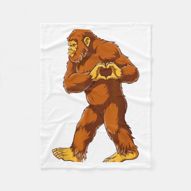 Bigfoot Heart Hands Funny Sasquatch Lover Valentin Fleece Blanket (Front)