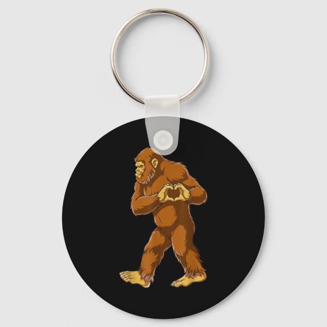Bigfoot Heart Hands Funny Sasquatch Lover Valentin Key Ring (Front)