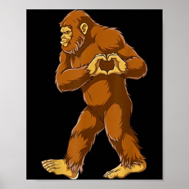 Bigfoot Heart Hands Funny Sasquatch Lover Valentin Poster (Front)