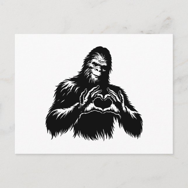 Bigfoot Heart Hands Holiday Postcard (Front)