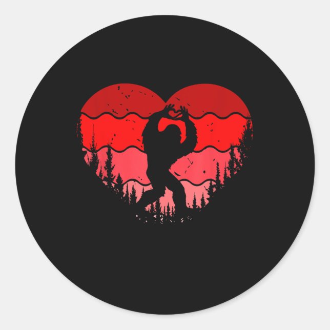 Bigfoot Heart Valentines Day Boys Girls Kids Love  Classic Round Sticker (Front)