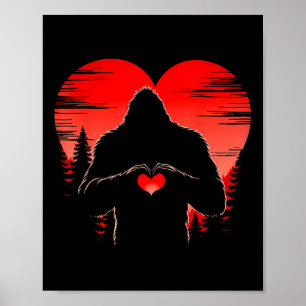 Bigfoot Heart Valentines Day Boys Girls Kids Love Poster