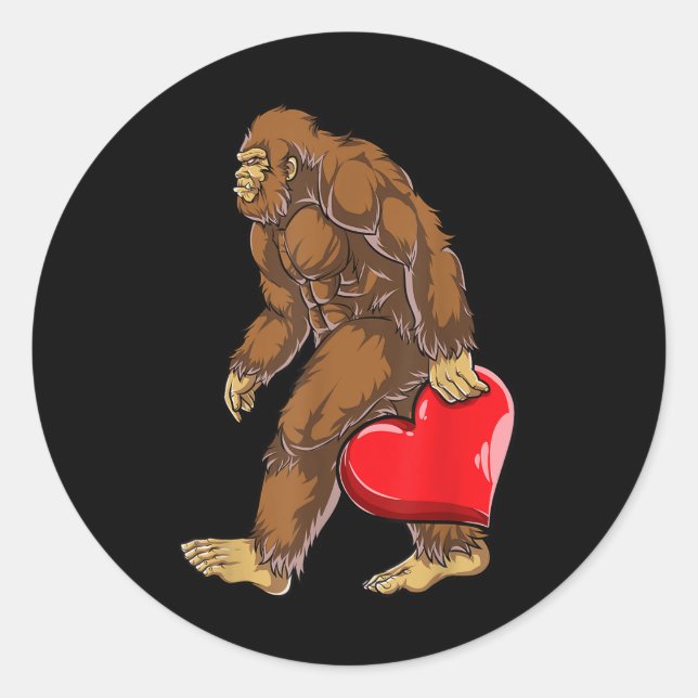 Bigfoot Heart Valentines Day Boys Men Love Sasquat Classic Round Sticker (Front)
