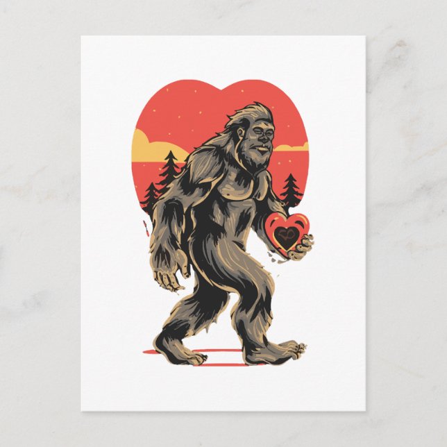 bigfoot heart valentines day holiday postcard (Front)