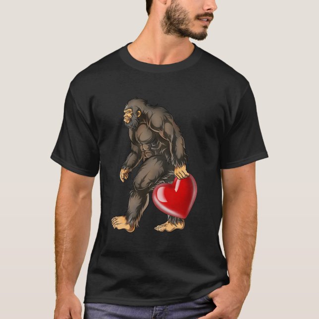 Bigfoot Heart Valentines Day Love Sasquatch Funny T-Shirt (Front)