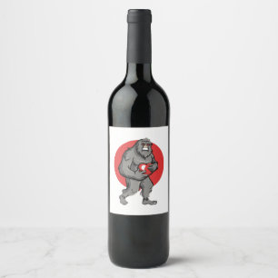 bigfoot heart valentines day wine label