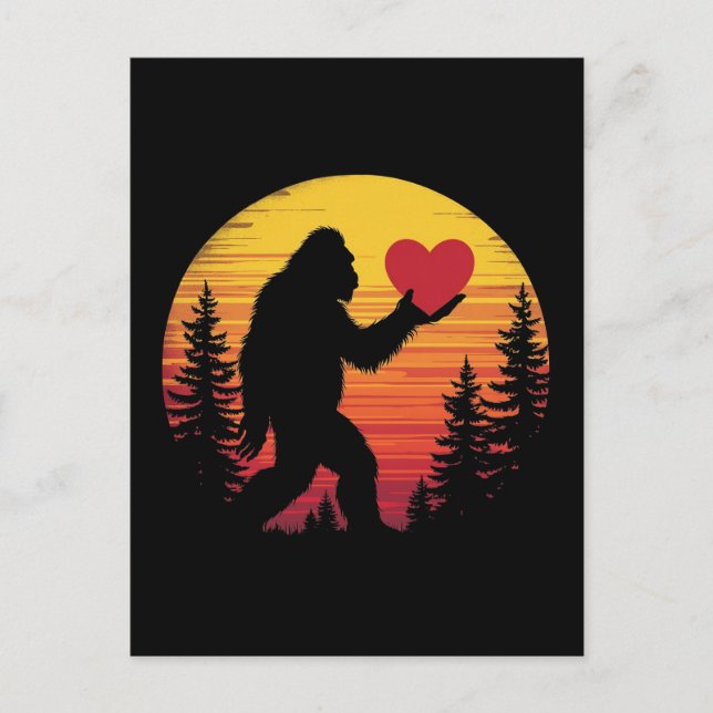 Bigfoot Heart Valentines Love Sasquatch Sunset Holiday Postcard (Front)