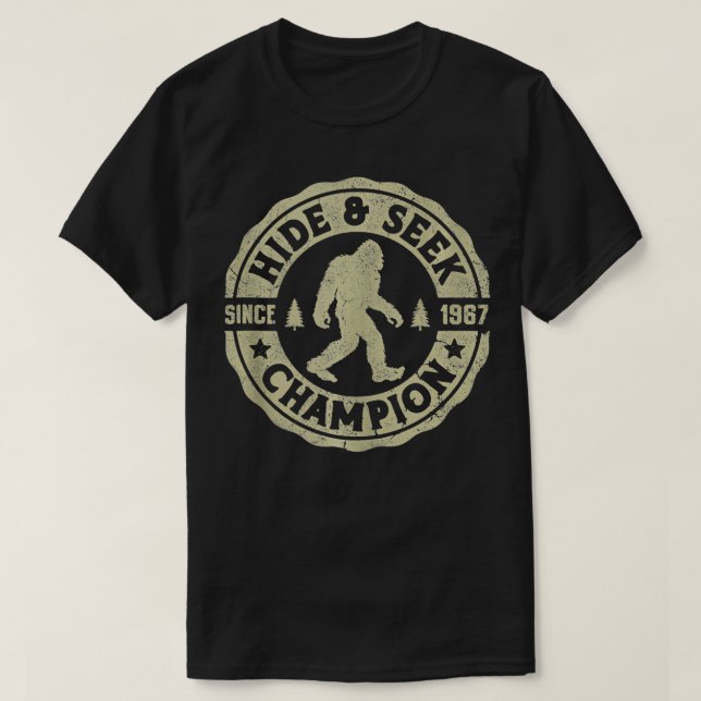 Bigfoot Hide And Seek Champion Funny Sasquatch Ret T-Shirt (Design Front)