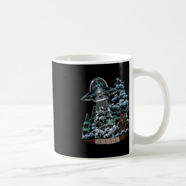 Bigfoot Hiding From Alien In A UFO Behind A Tree F Coffee Mug (Right)