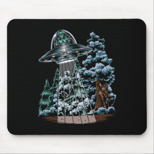 Bigfoot Hiding From Alien In A Ufo Behind A Tree F Mouse Mat