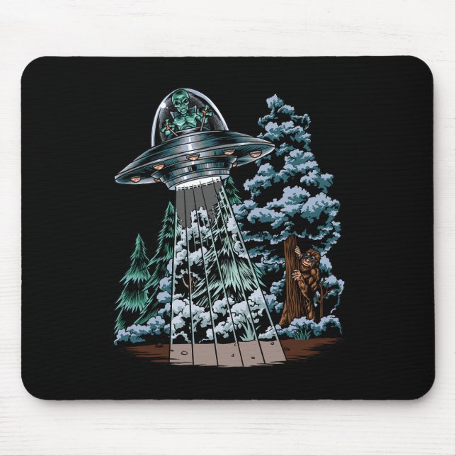 Bigfoot Hiding From Alien In A UFO Behind A Tree F Mouse Mat (Front)