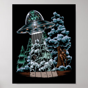 Bigfoot Hiding From Alien In A Ufo Behind A Tree F Poster
