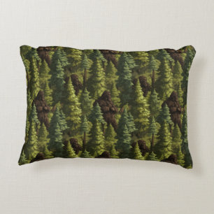 Bigfoot Hiding In A Pine Tree Forest Decorative Cushion
