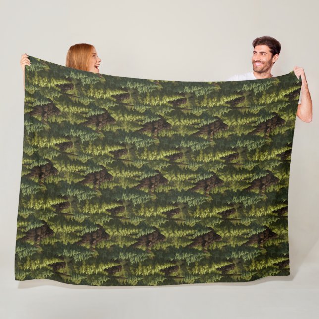 Bigfoot Hiding In A Pine Tree Forest Fleece Blanket (In Situ)