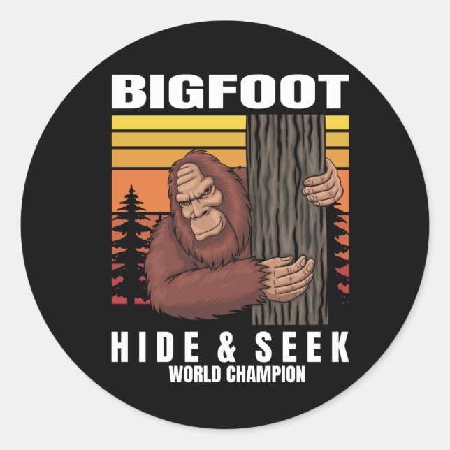 bigfoot hiding in a tree retro classic round sticker (Front)