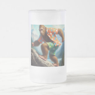 Bigfoot Hiking Frosted Glass Beer Mug