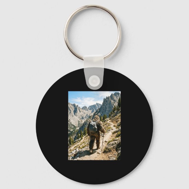 Bigfoot hiking funny sasquatch backpacking key ring (Front)