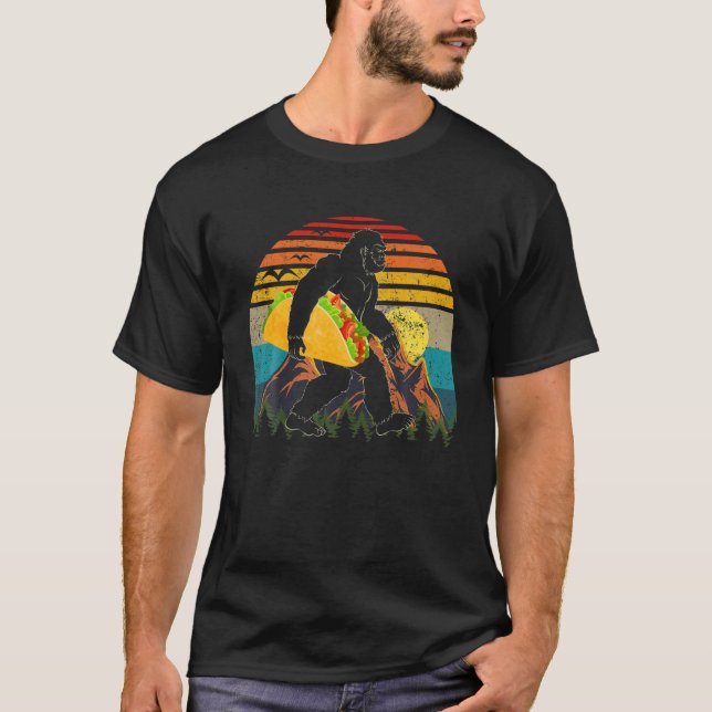 Bigfoot Holding A Taco Taco Lover Mens Womens T-Shirt (Front)