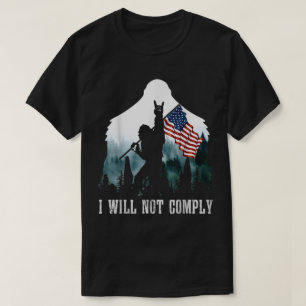 Bigfoot Holding American Flag Design T-Shirt