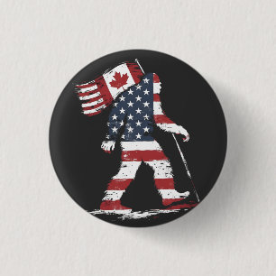 Bigfoot Holding Canada Flag 51st State Trump 3 Cm Round Badge