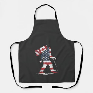 Bigfoot Holding Canada Flag 51st State Trump Apron