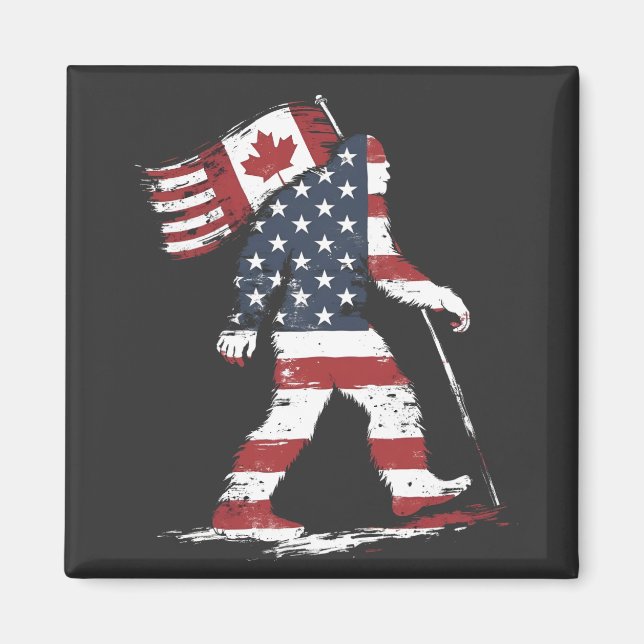 Bigfoot Holding Canada Flag 51st State Trump  Magnet (Front)