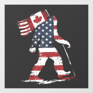Bigfoot Holding Canada Flag 51st State Trump  Window Cling