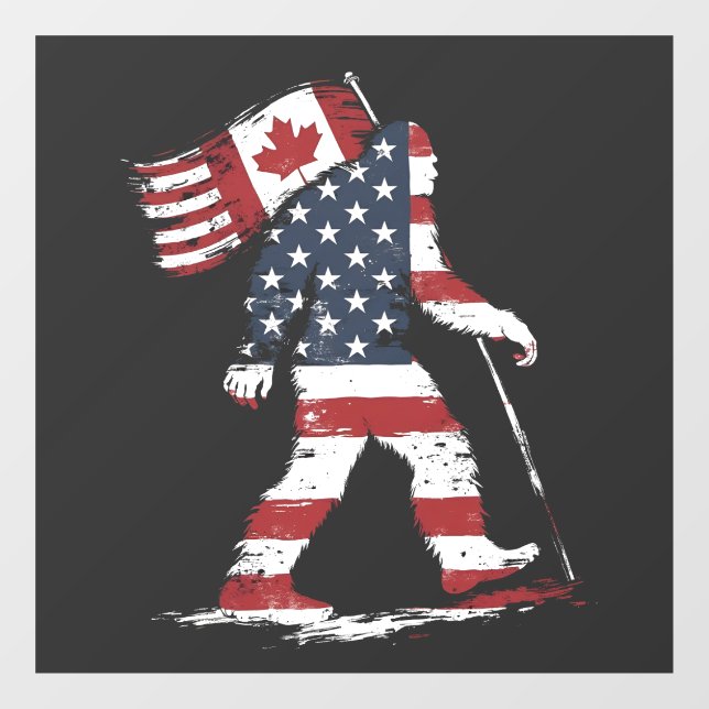 Bigfoot Holding Canada Flag 51st State Trump  Window Cling (Sheet)