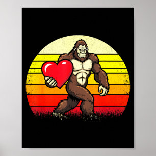 Bigfoot Holding Heart Valentine's Day Sasquatch De Poster