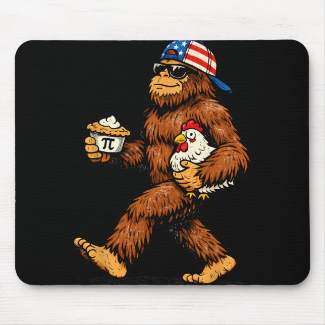 Bigfoot Holding Pi Math Chicken Funny Pi Day Teach Mouse Mat (Front)