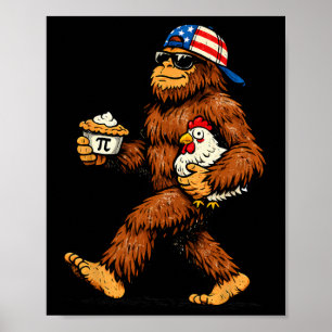 Bigfoot Holding Pi Math Chicken Funny Pi Day Teach Poster